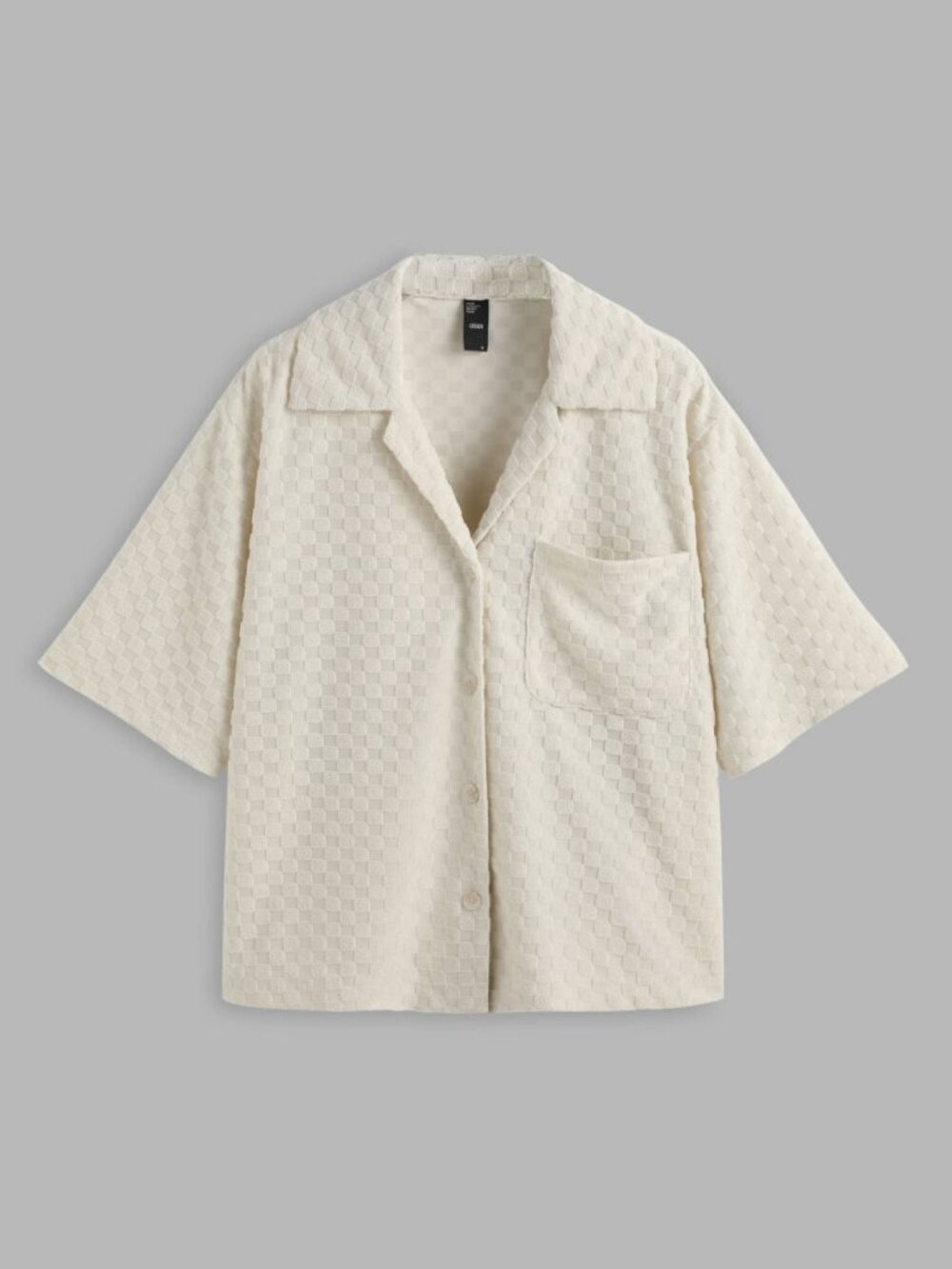 CIDER Cream Textured Check Collared Button Up Top Small